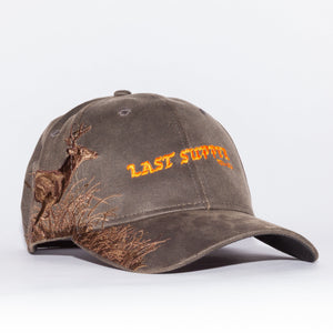 Last Supper brown waxy canvas deer hat with embroidered buck and logo