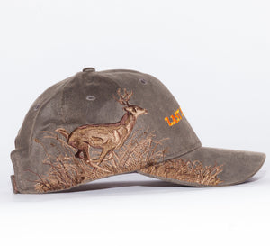 Last Supper brown waxy canvas deer hat with embroidered buck and logo