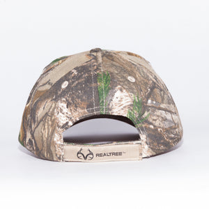 Last Supper Real Tree camo hat with orange logo and velcro back